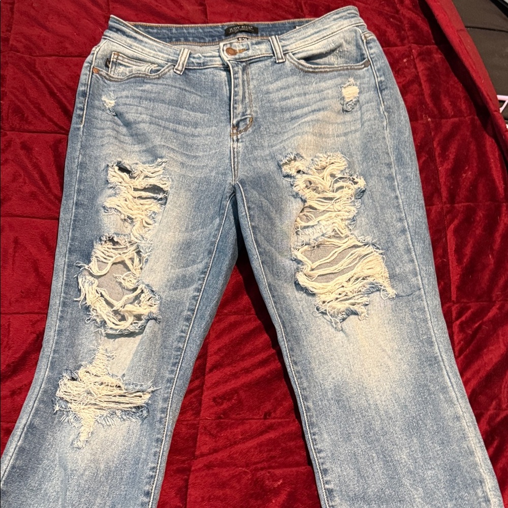 Judy Blue Distressed Light Blue Boyfriend Jeans